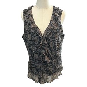 Vintage ICE Y2K‎ Ruffled Beaded Silk Top XL Forest Fairy Whimsigoth Boho Earthy